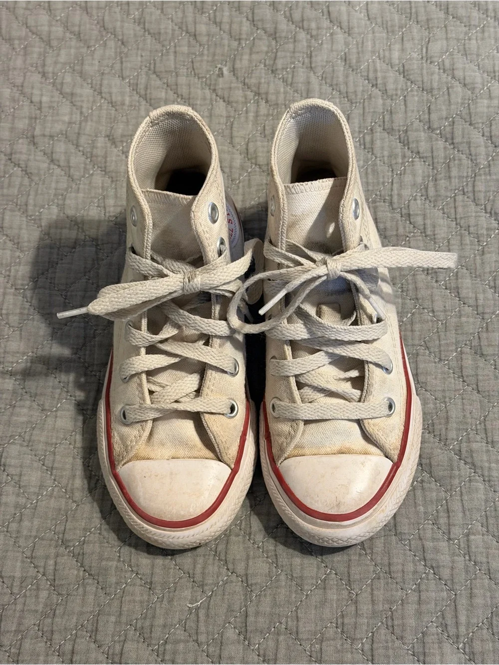 Converse Kids High-Top Sneakers in Off-White with Red Trim (need a good wash)